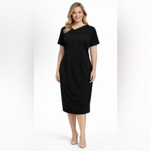 Mary Crafts Midi Dress 18 Black Short Sleeve Stretch Career Church